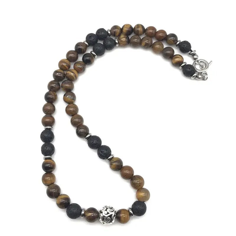 Boho Tiger's Eye Lava Bead Necklace