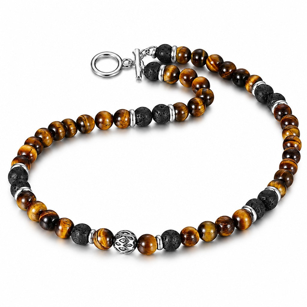 Boho Tiger's Eye Lava Bead Necklace