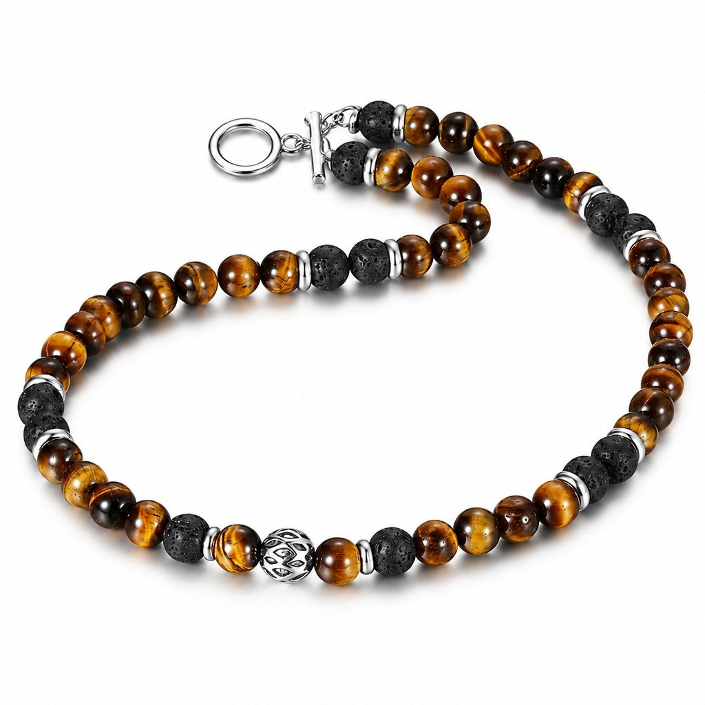 Boho Tiger's Eye Lava Bead Necklace