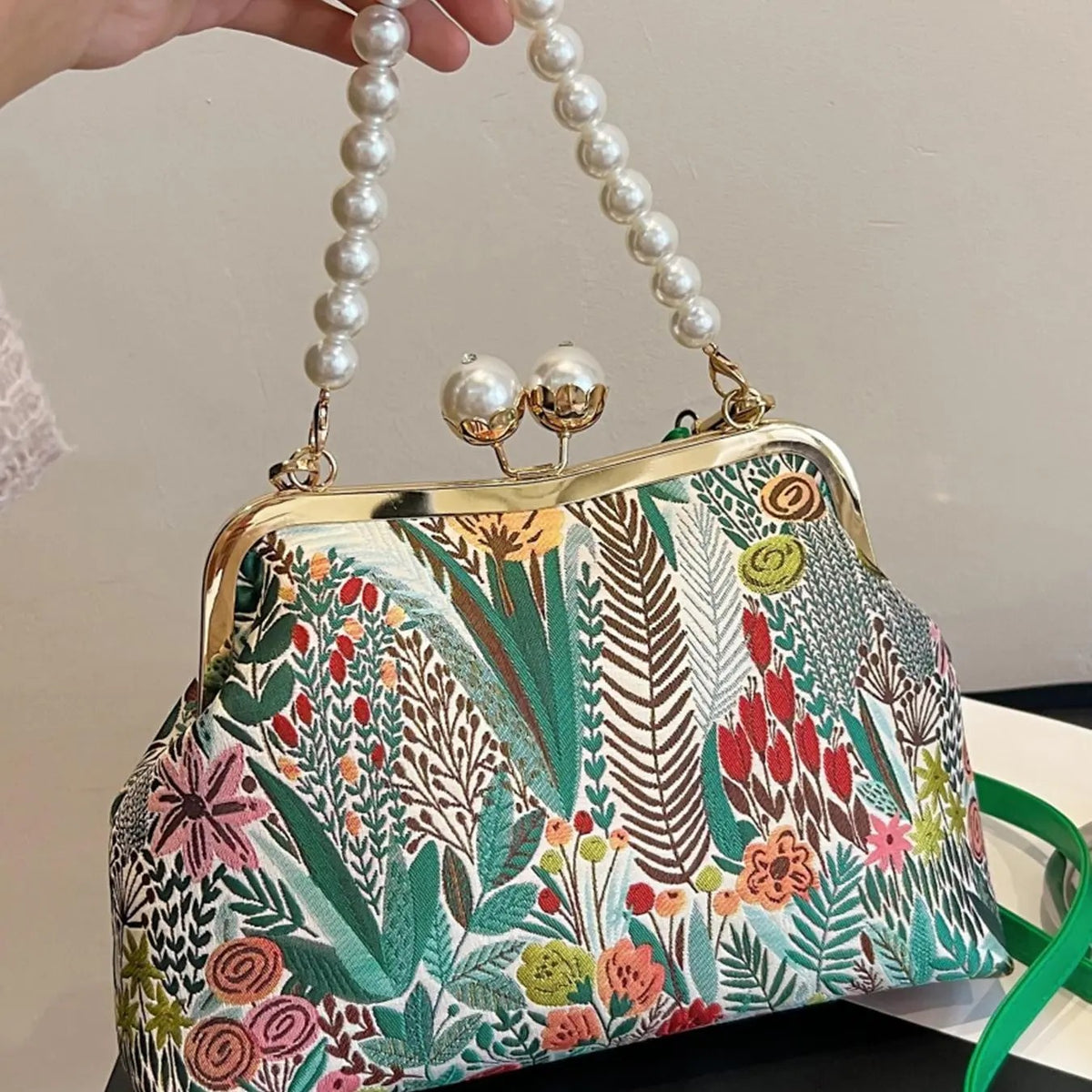 Elegant Botanical Pearl Crossbody Bag