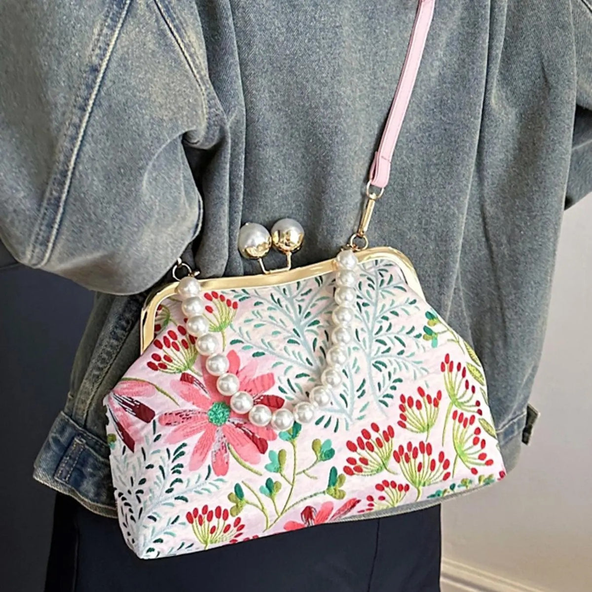 Elegant Botanical Pearl Crossbody Bag