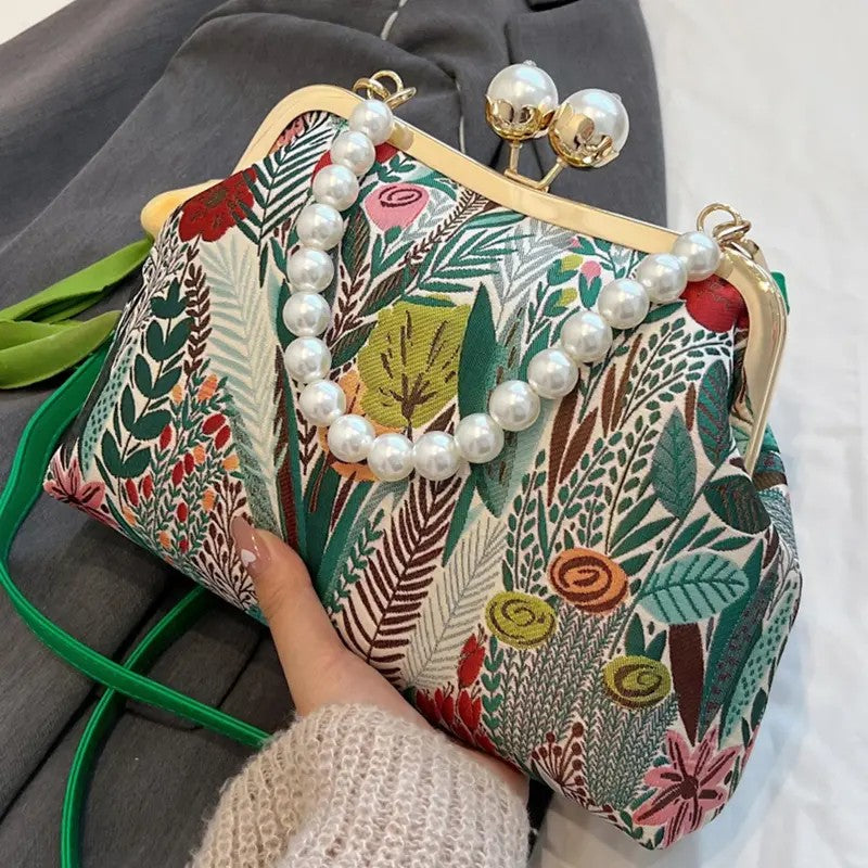Elegant Botanical Pearl Crossbody Bag