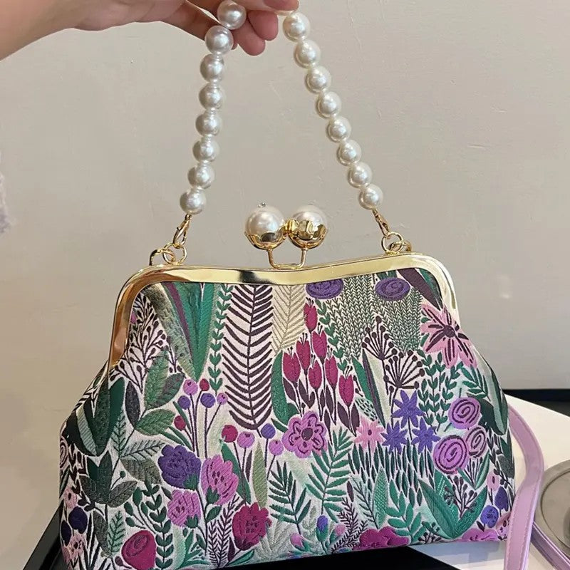 Elegant Botanical Pearl Crossbody Bag
