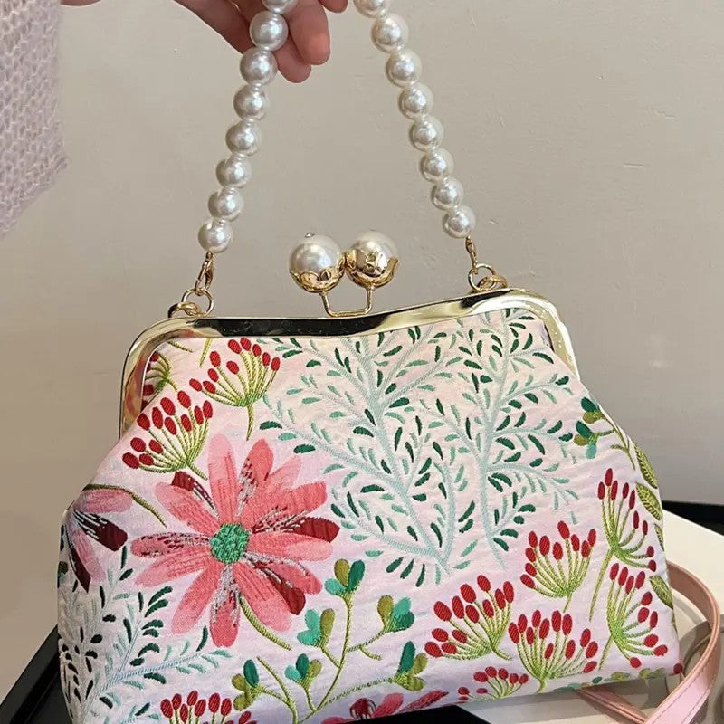 Elegant Botanical Pearl Crossbody Bag