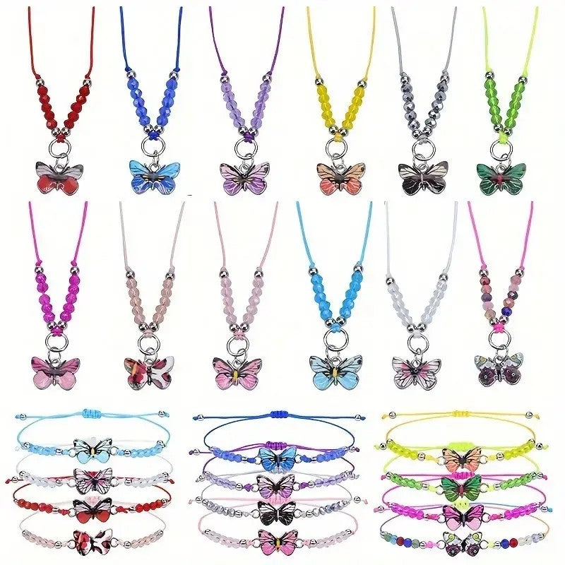 24pc Boho Butterfly Beaded Necklace & Bracelet Set