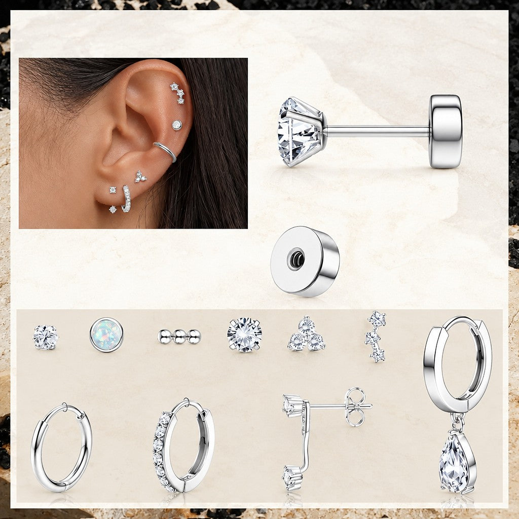 20pc 14k Dainty Flat Back Earring Set