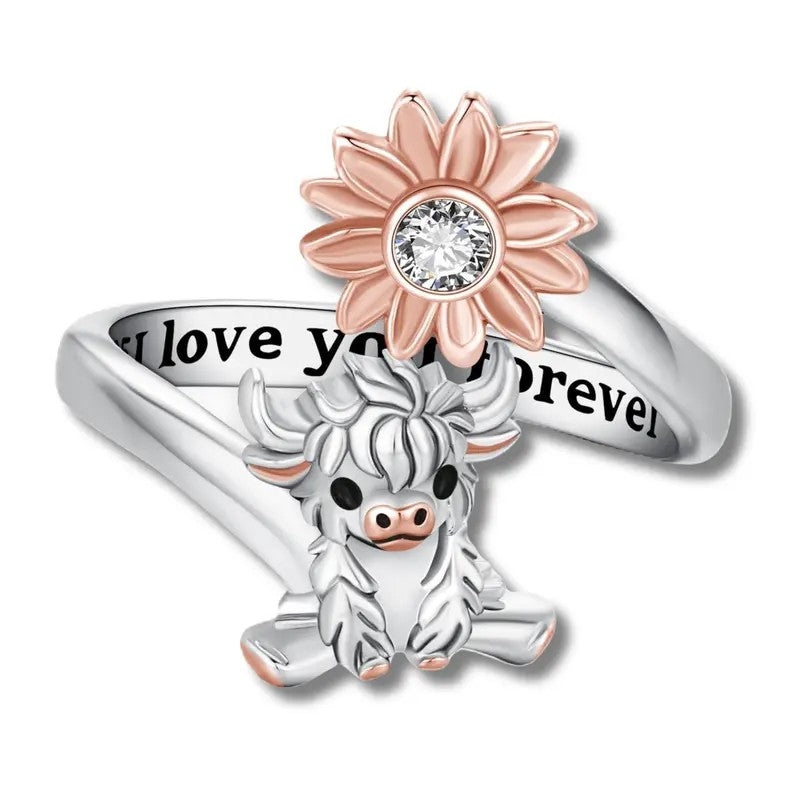 Romantic Highland Cow Flower Ring