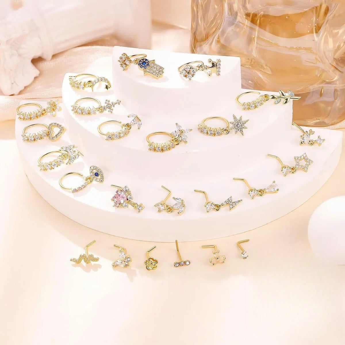 24pc Dainty Rhinestone Charm Nose Ring Set