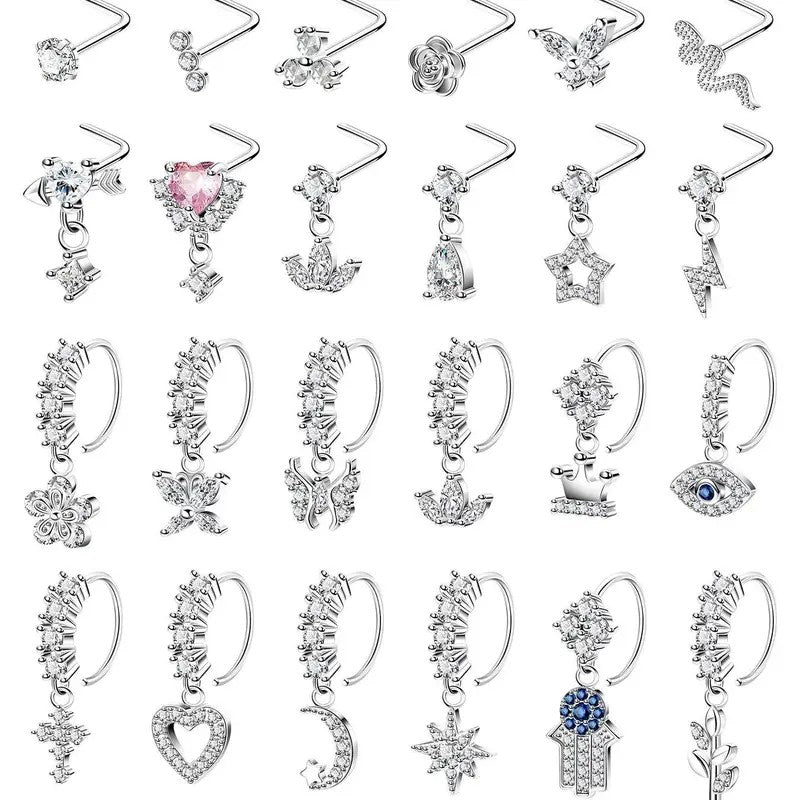 24pc Dainty Rhinestone Charm Nose Ring Set