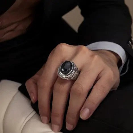 Retro Black Onyx Biker Ring