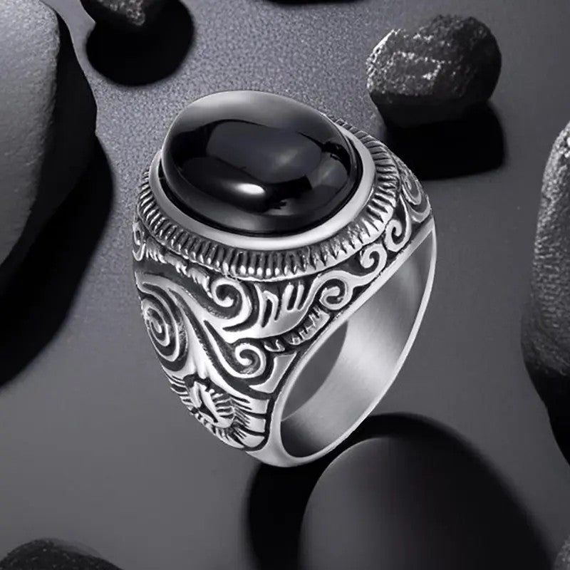 Retro Black Onyx Biker Ring