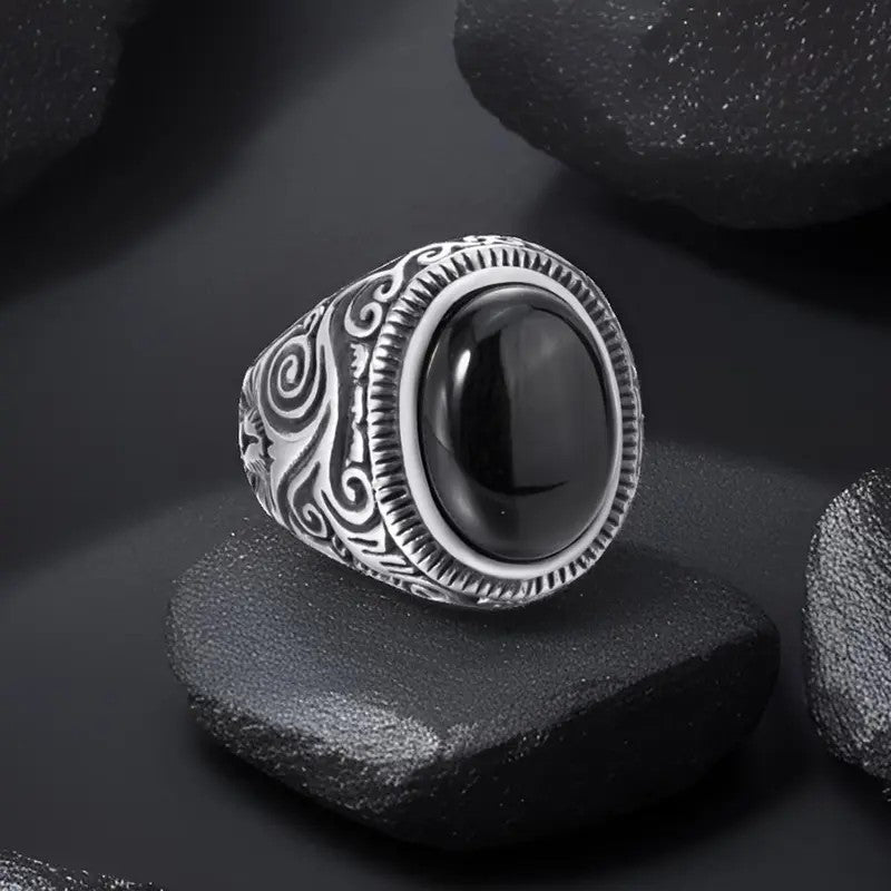 Retro Black Onyx Biker Ring