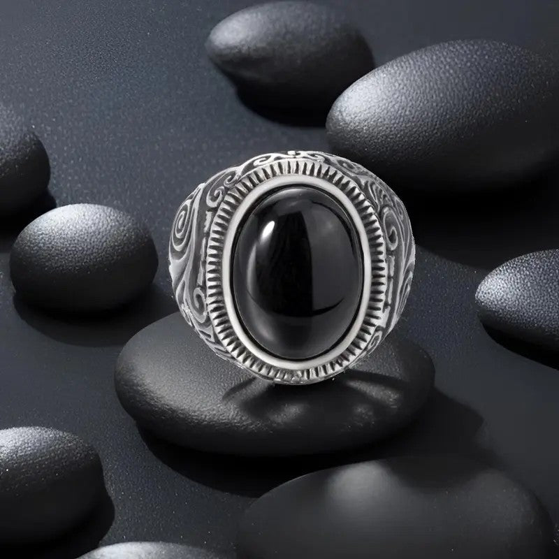Retro Black Onyx Biker Ring