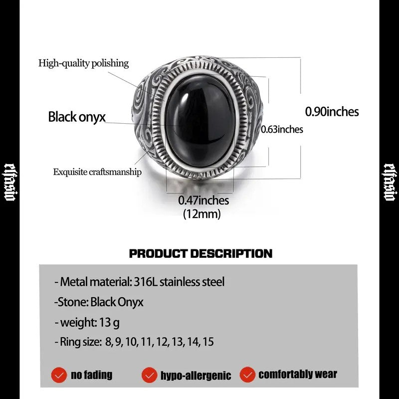 Retro Black Onyx Biker Ring