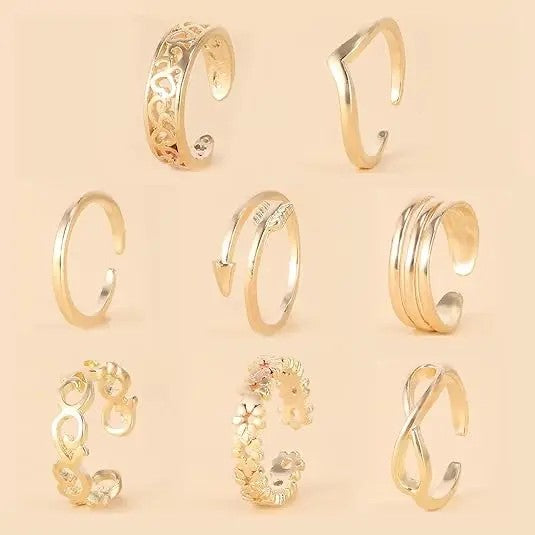 12pc Dainty Mixed Motif Adjustable Ring Set