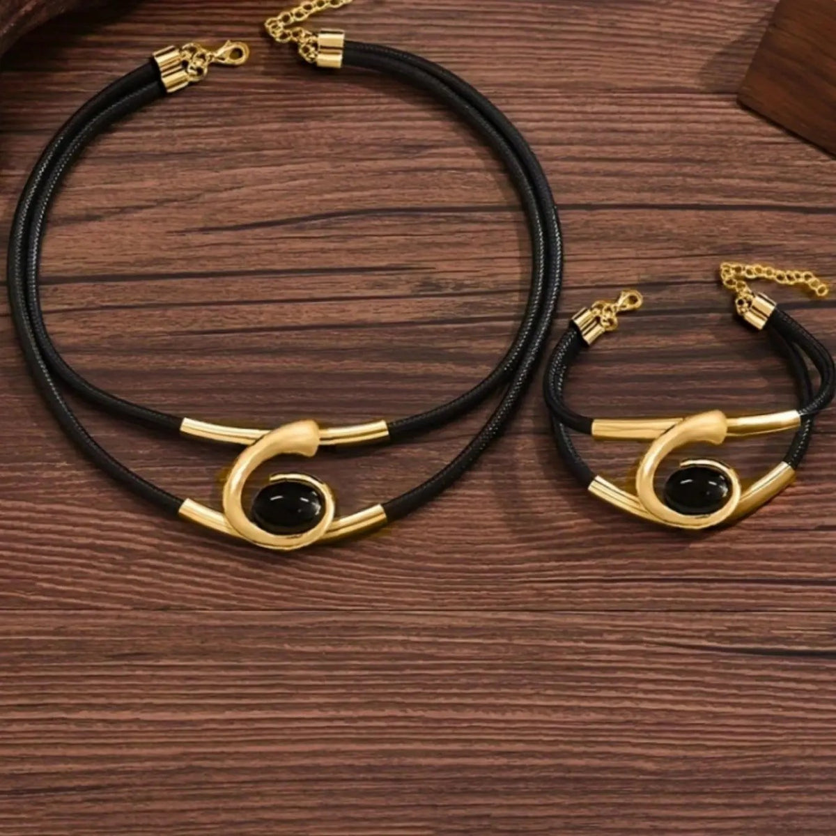 2pc Classy Geometric Black Stone Set
