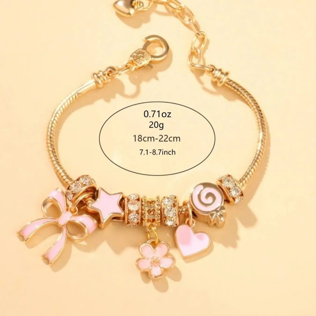 Romantic Pink Bow & Flower Charm Bracelet