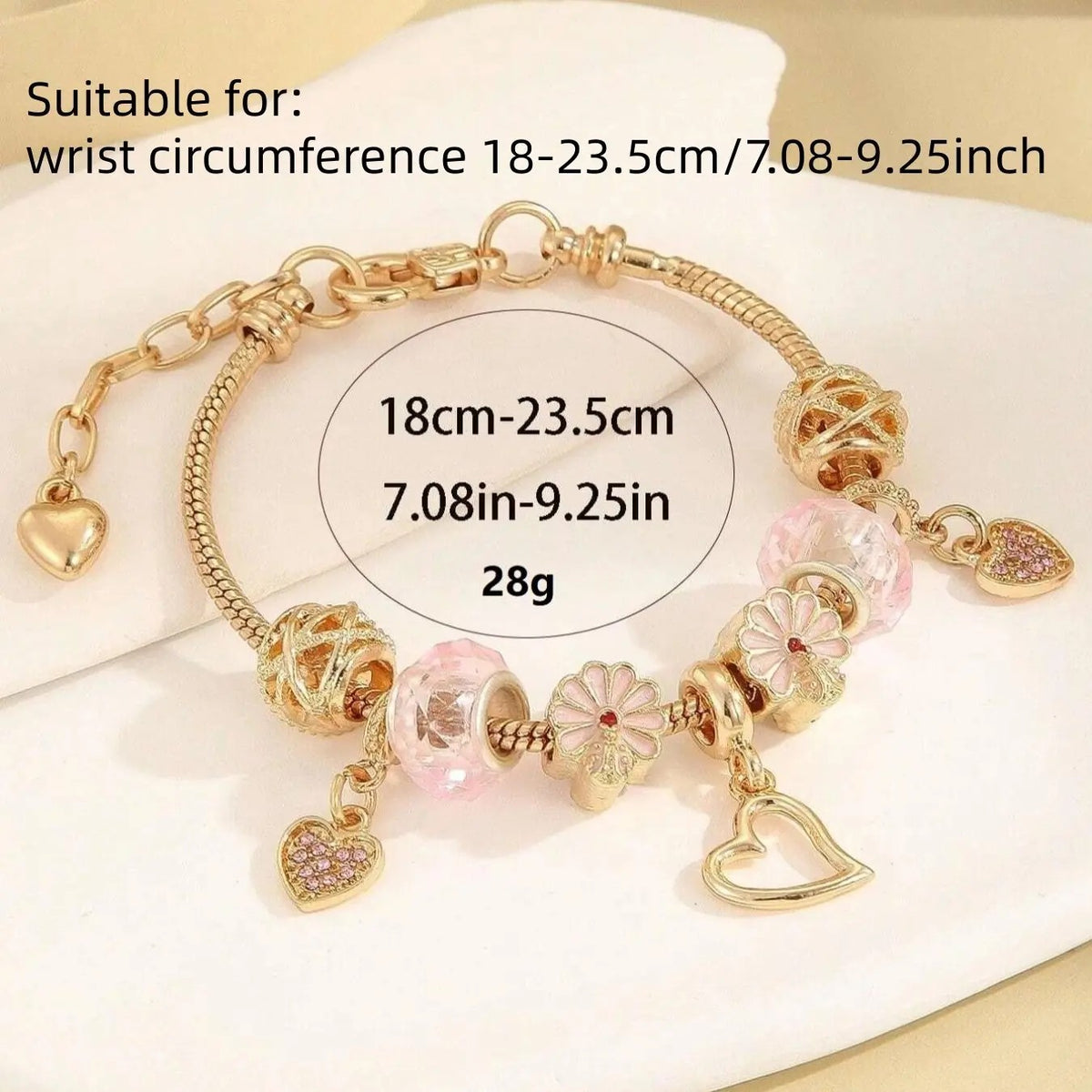 Romantic Pink Bow & Flower Charm Bracelet