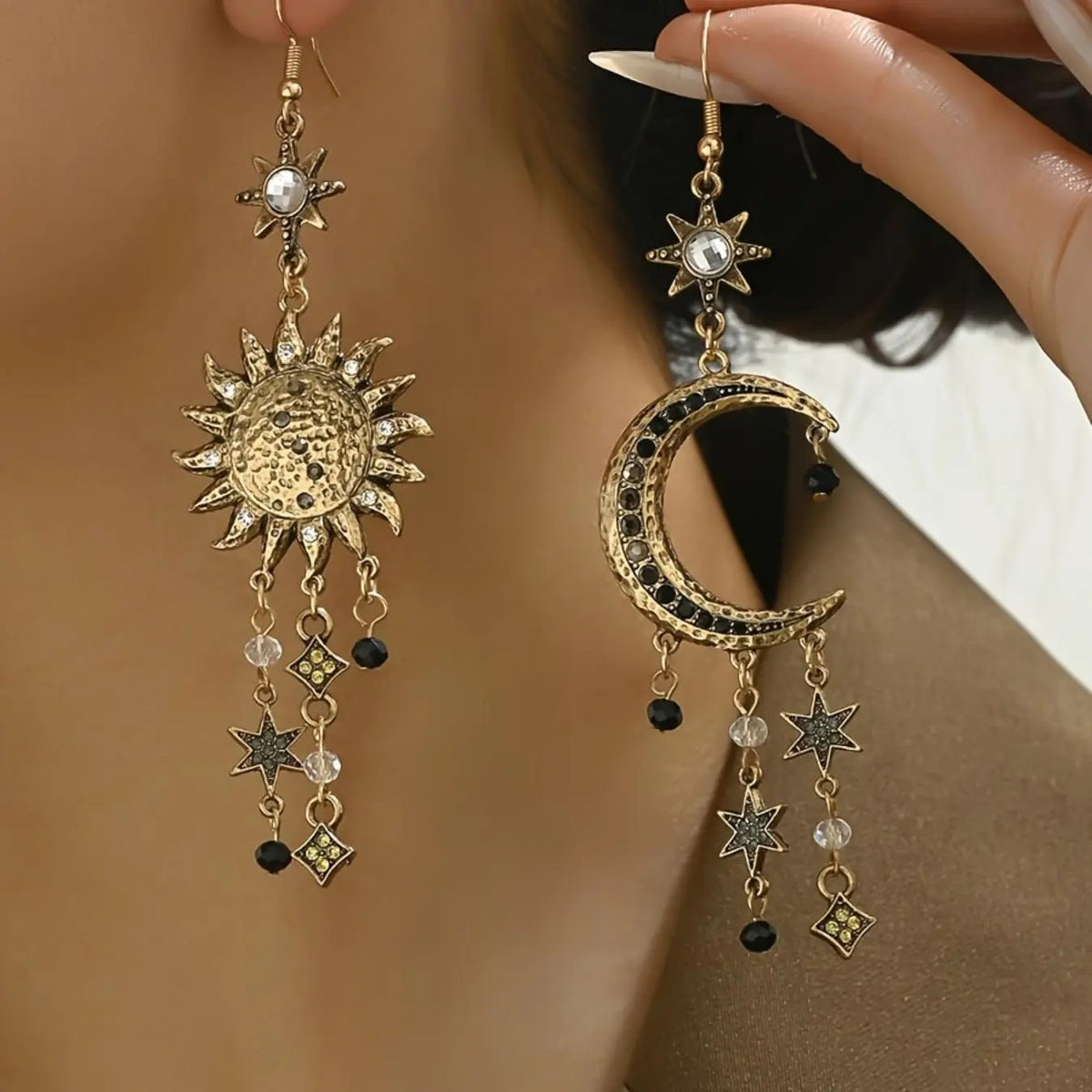 Boho Celestial Sun Moon Dangle Earrings