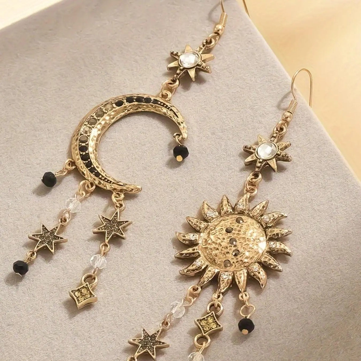 Boho Celestial Sun Moon Dangle Earrings