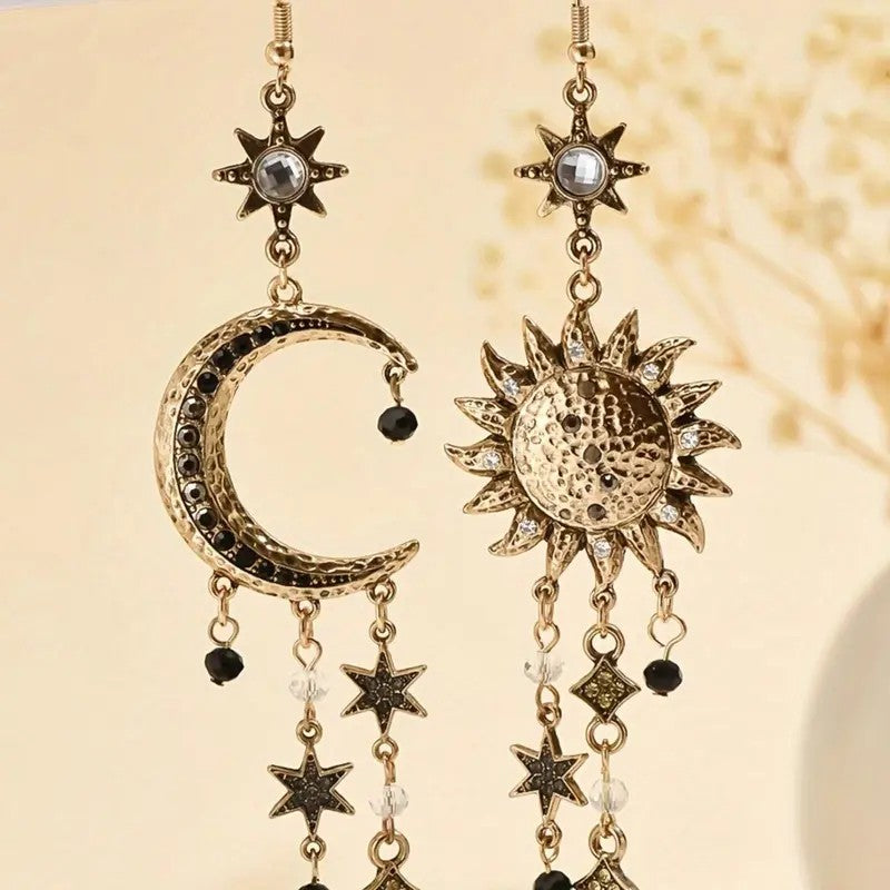 Boho Celestial Sun Moon Dangle Earrings