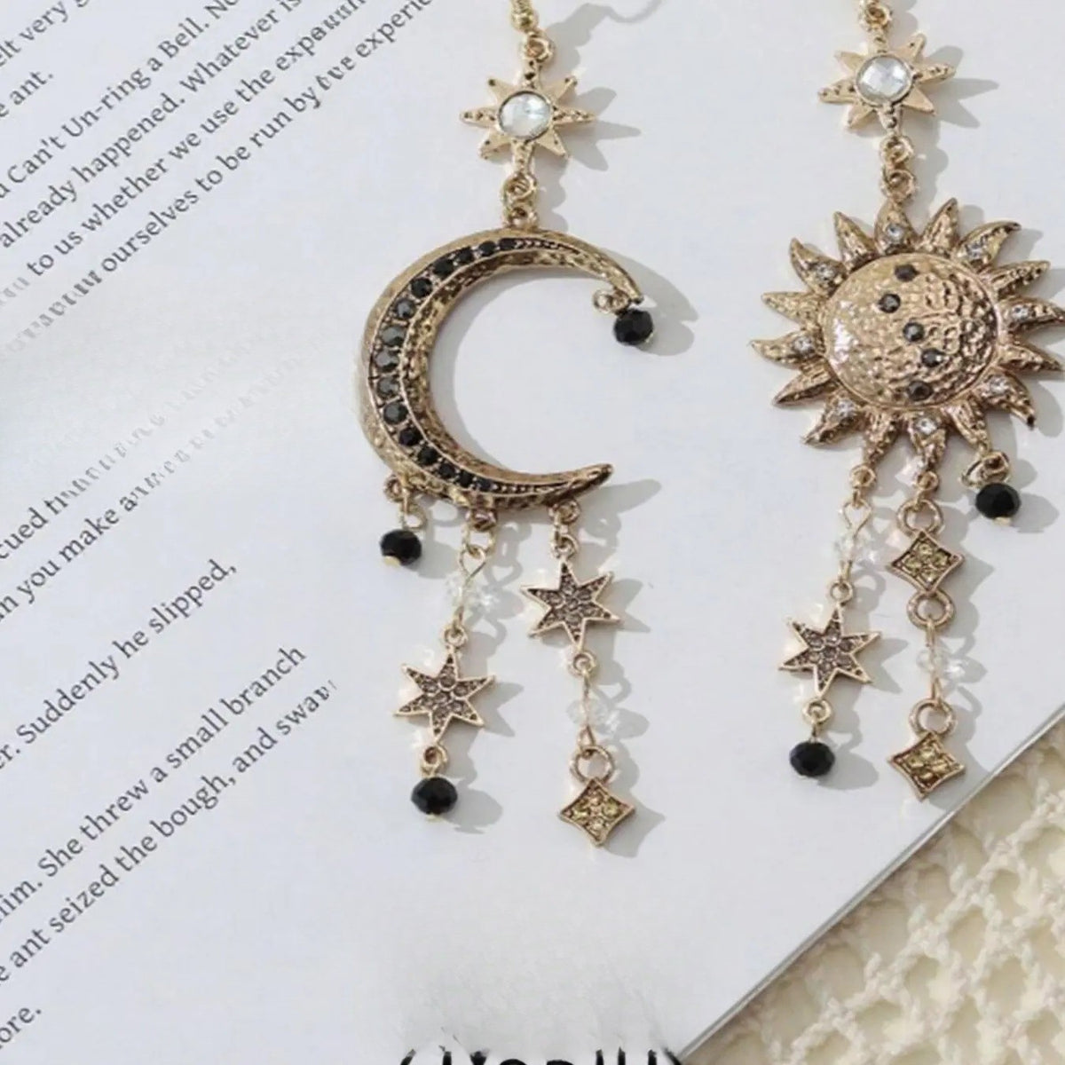 Boho Celestial Sun Moon Dangle Earrings