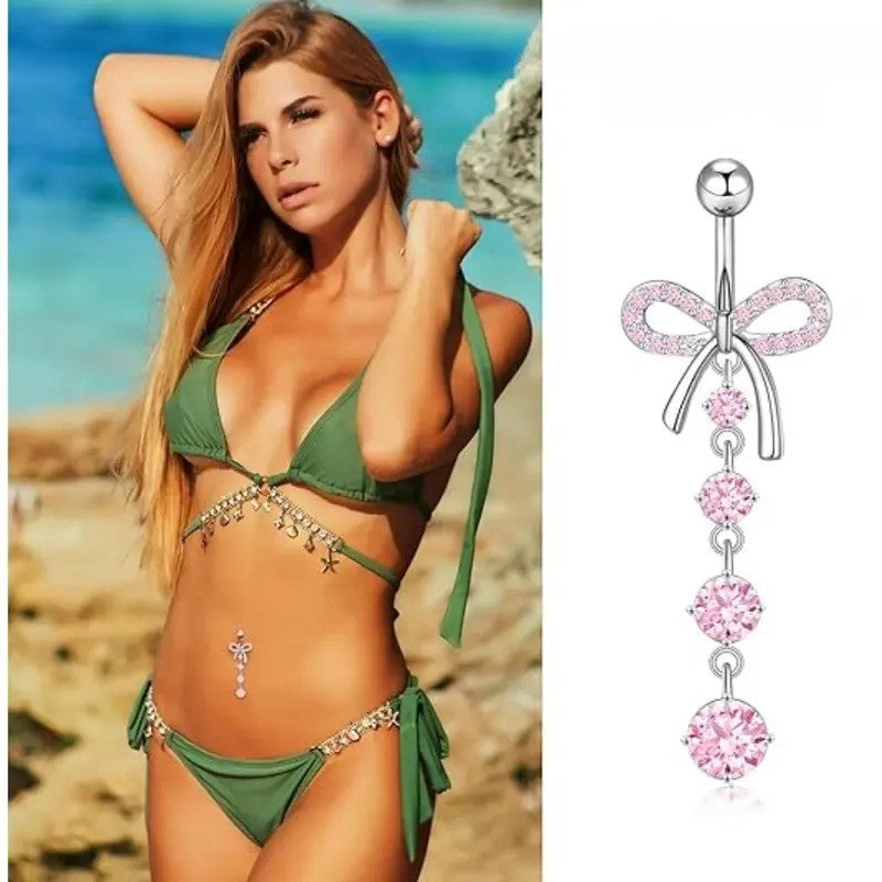 7pc Romantic Pink CZ Belly Ring Set