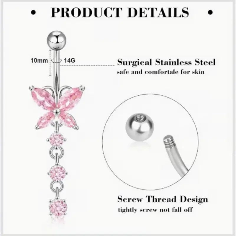 7pc Romantic Pink CZ Belly Ring Set