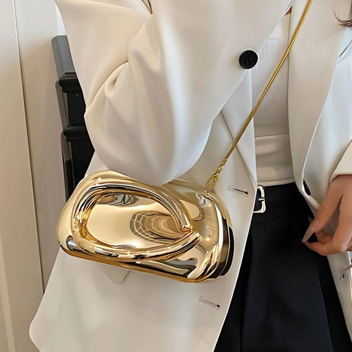 Elegant Metallic Oval Clutch