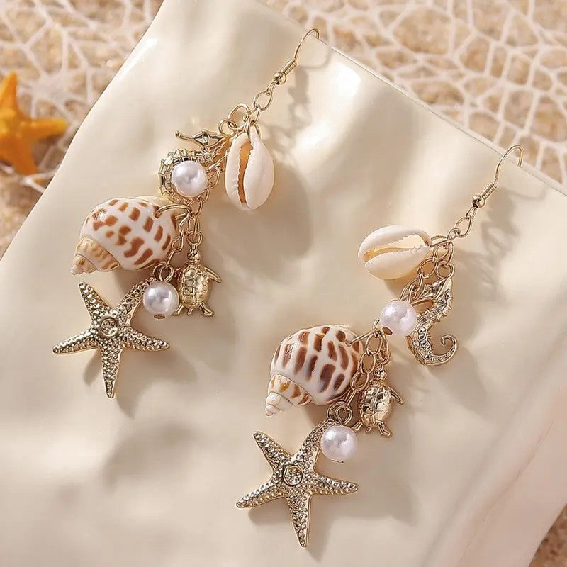 Boho Shell Starfish Dangle Earrings