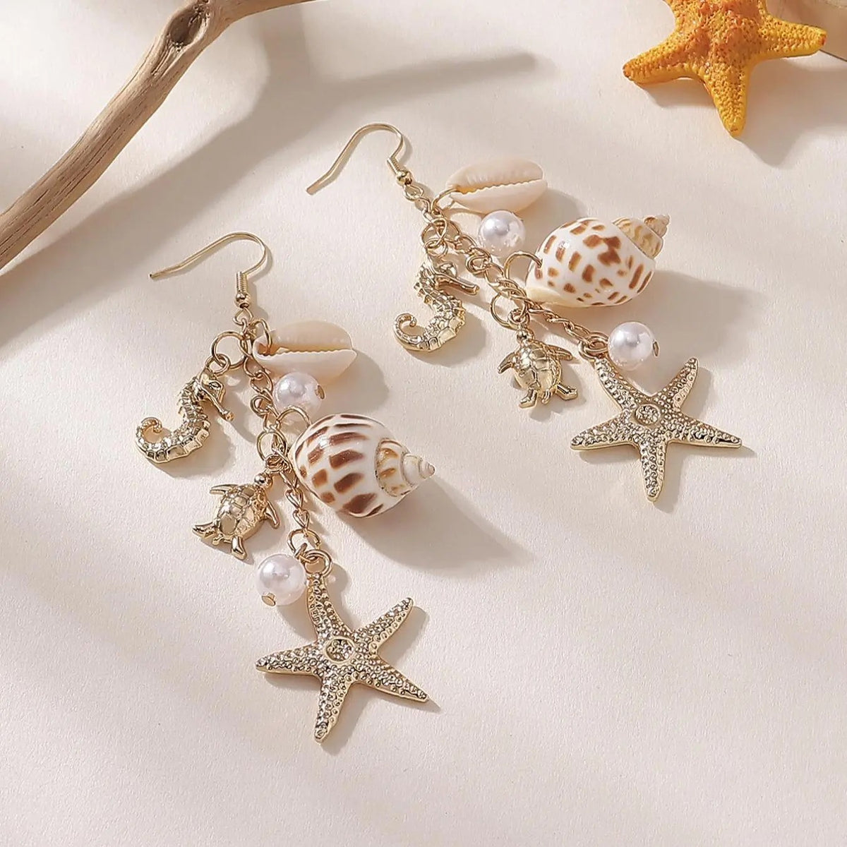 Boho Shell Starfish Dangle Earrings
