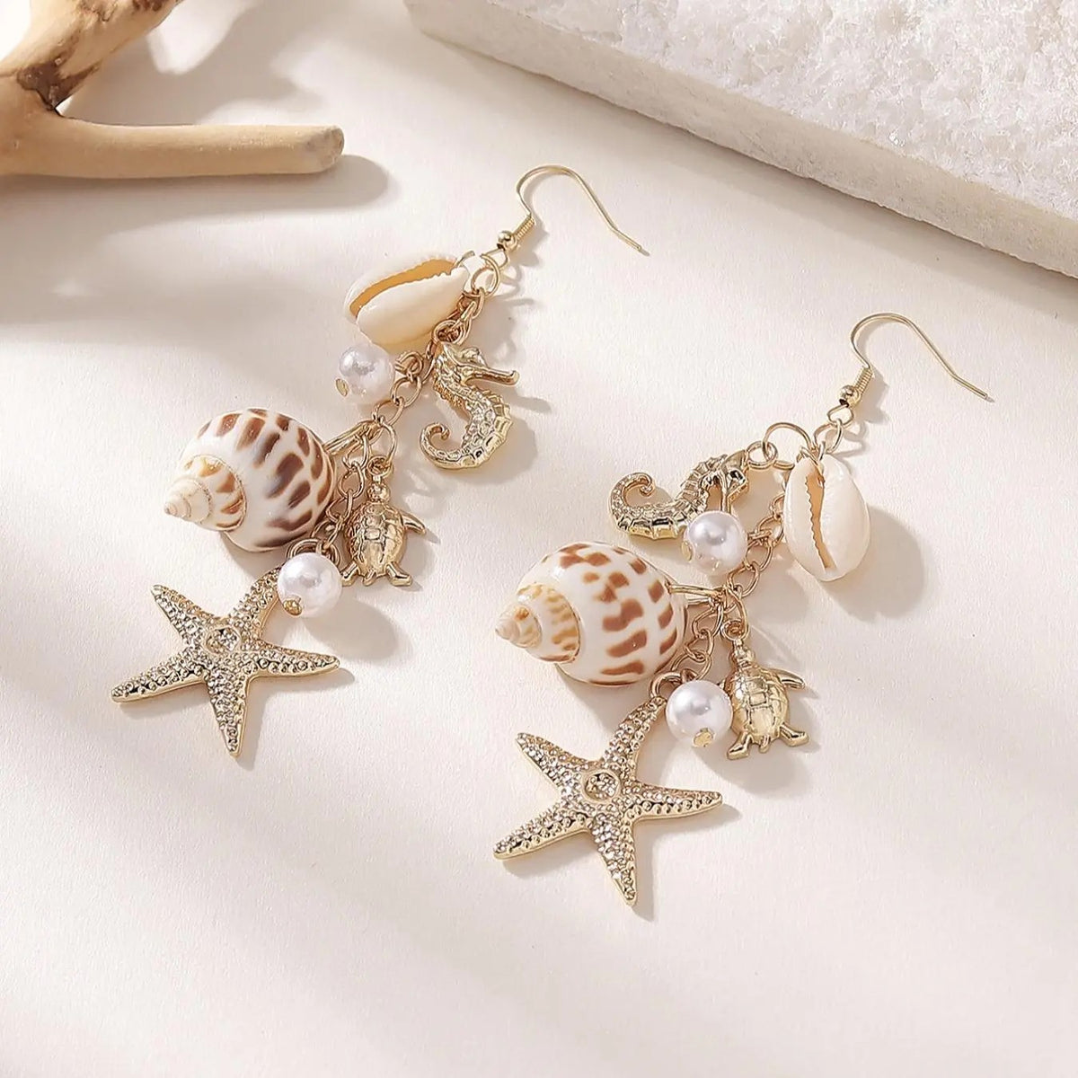 Boho Shell Starfish Dangle Earrings