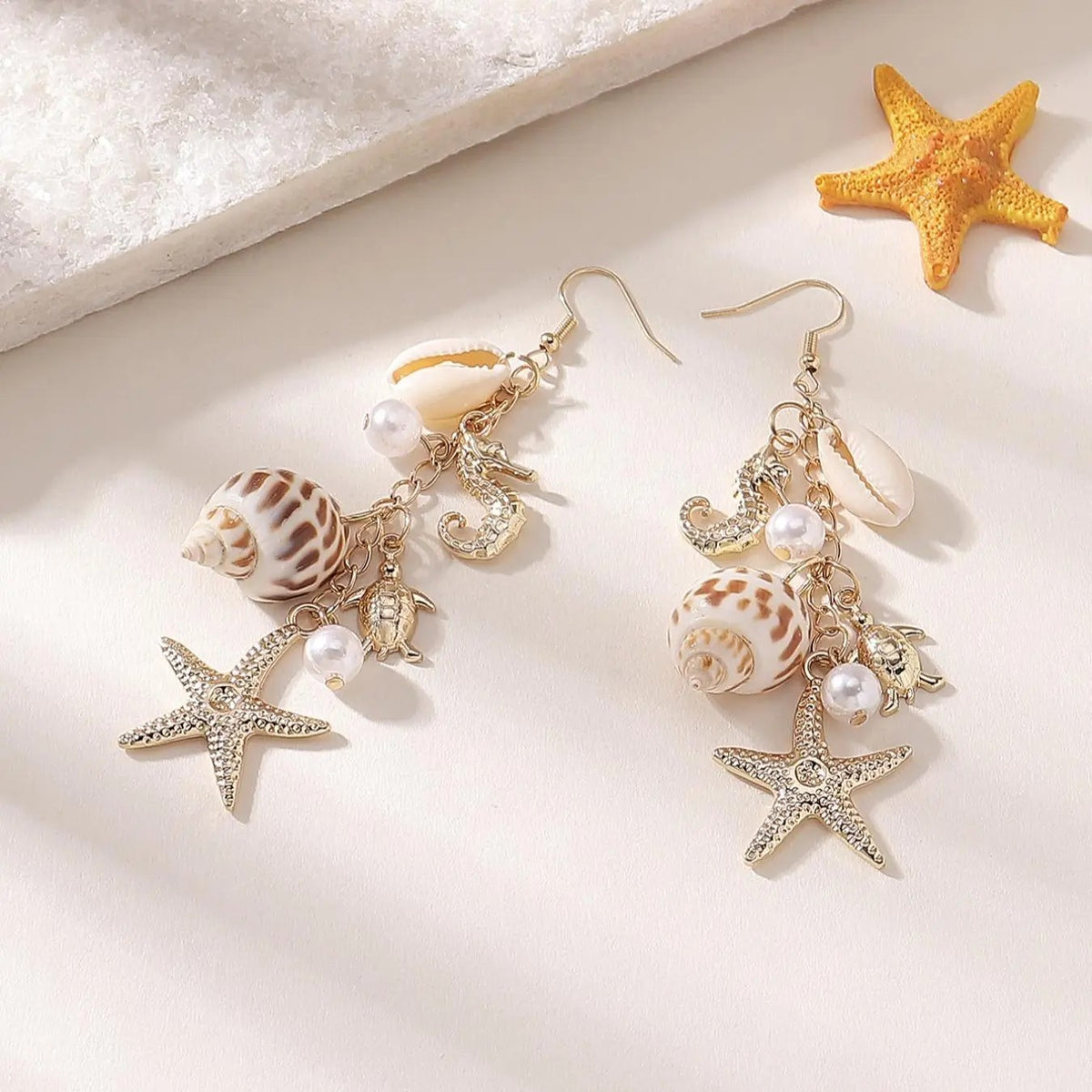 Boho Shell Starfish Dangle Earrings