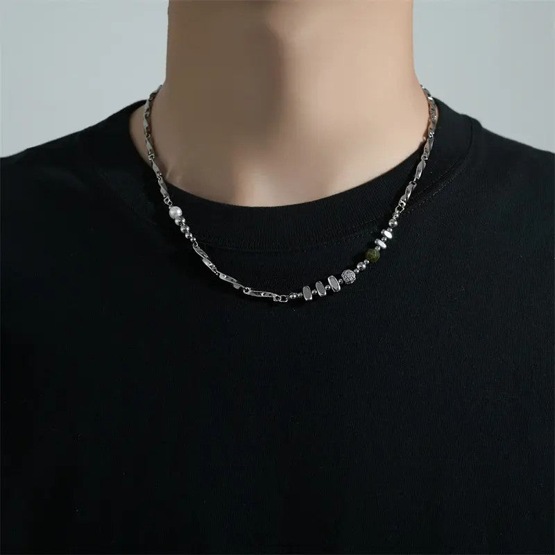 Retro Geometric Beaded Chain Necklace