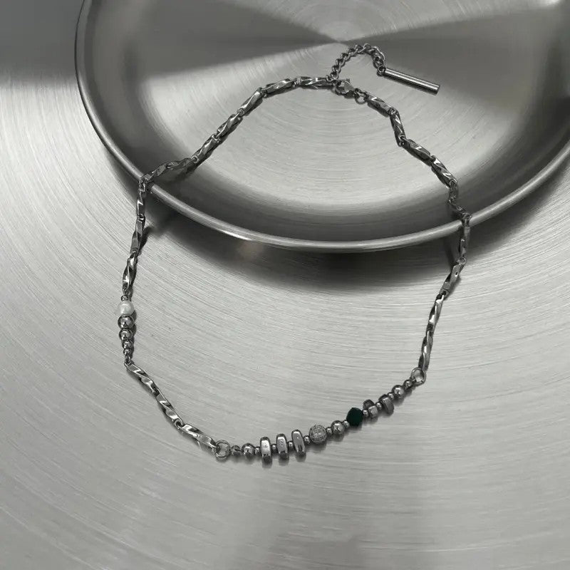 Retro Geometric Beaded Chain Necklace