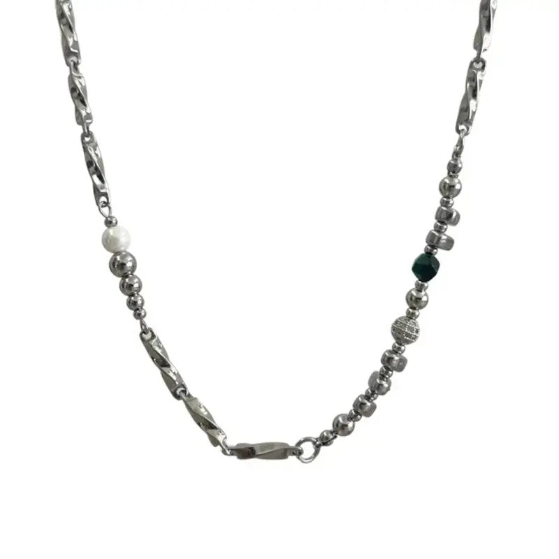 Retro Geometric Beaded Chain Necklace