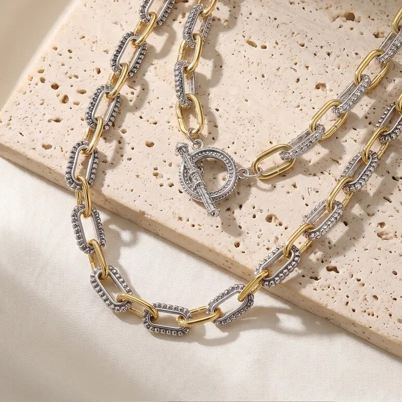18k Classy Two-Tone Link Necklace