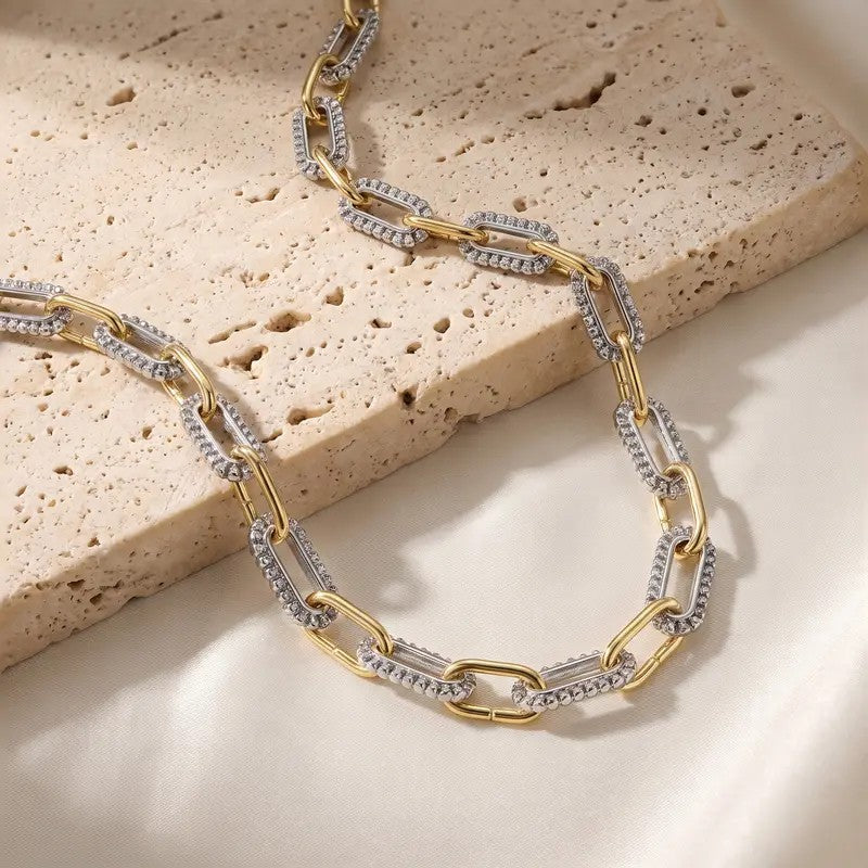 18k Classy Two-Tone Link Necklace