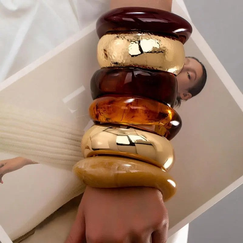 6pc Classy Multi-Tone Resin Bangle Set