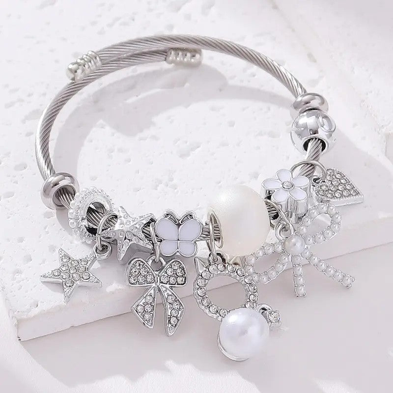 Dainty Cat Star & Bow Charm Bracelet