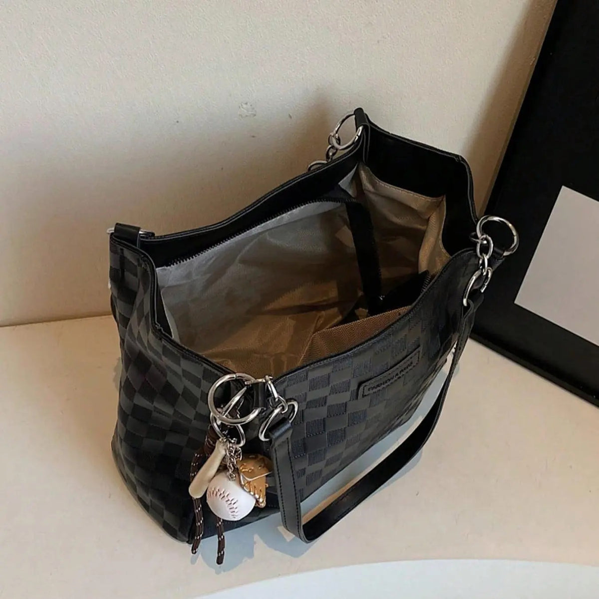 Classy Checkered Chain Tote Bag