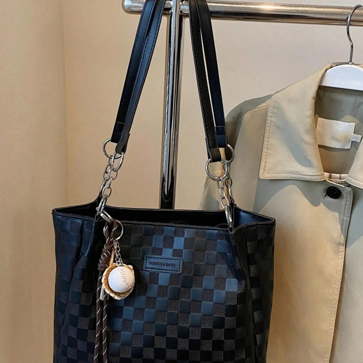 Classy Checkered Chain Tote Bag