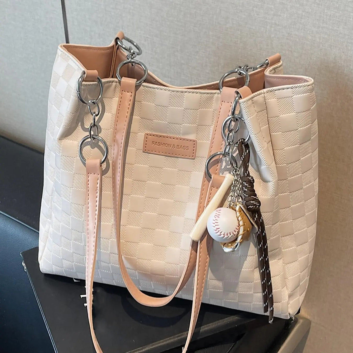 Classy Checkered Chain Tote Bag