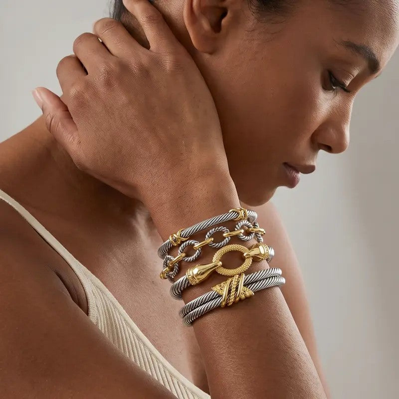 Classy Two Tone Twisted Link Bracelet