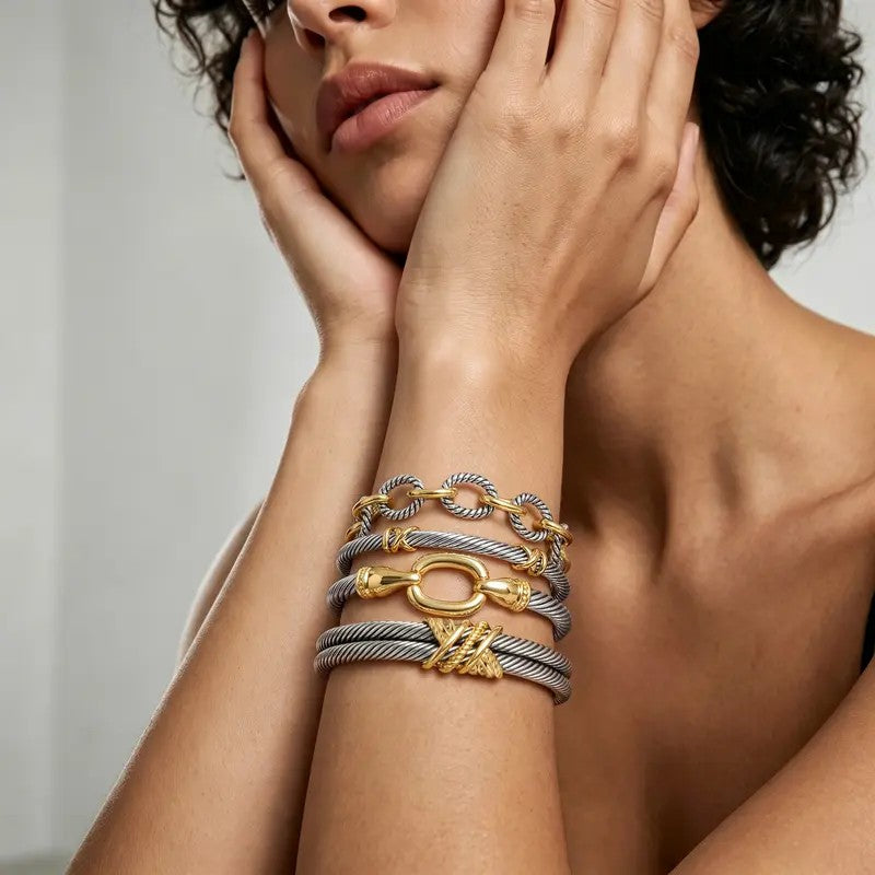 Classy Two Tone Twisted Link Bracelet