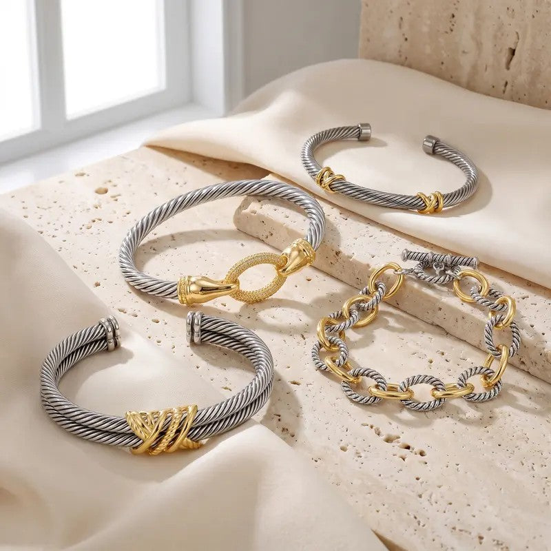 Classy Two Tone Twisted Link Bracelet