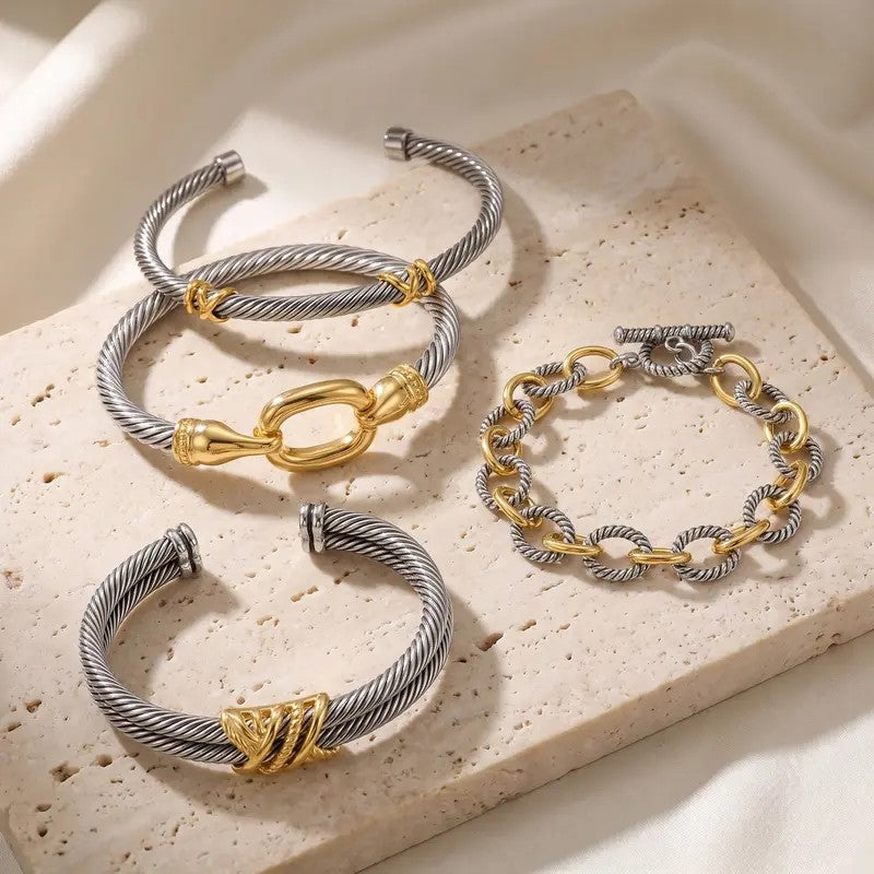 Classy Two Tone Twisted Link Bracelet