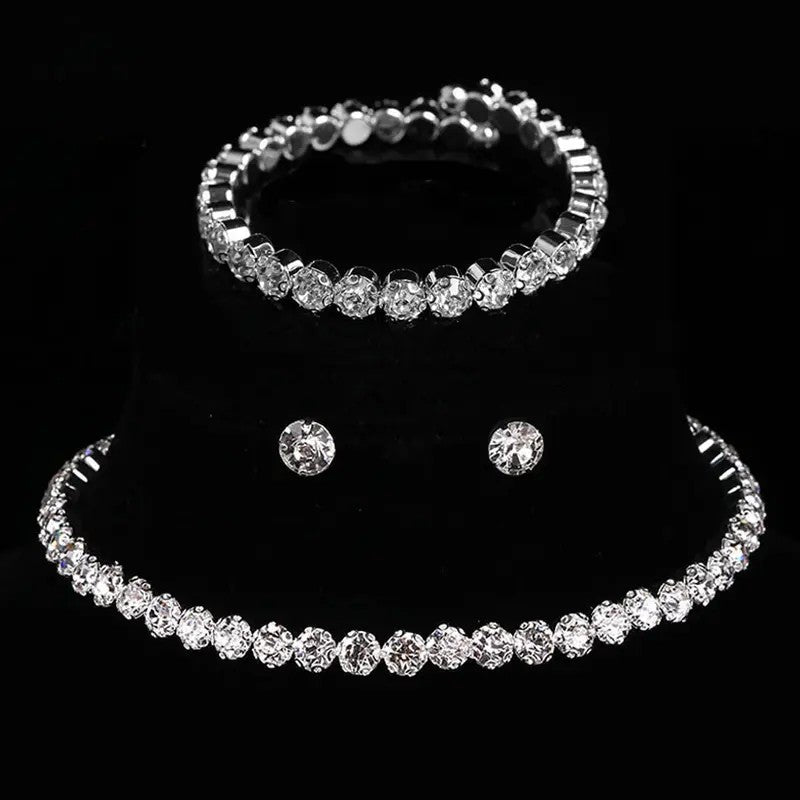 3pc Classy Round Zircon Necklace, Bracelet & Earring Set