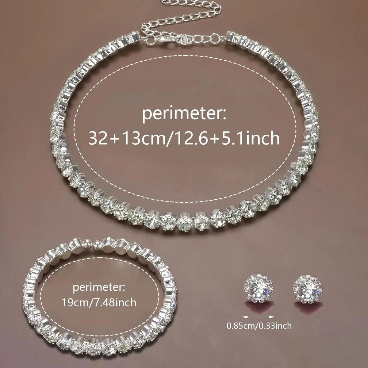 3pc Classy Round Zircon Necklace, Bracelet & Earring Set