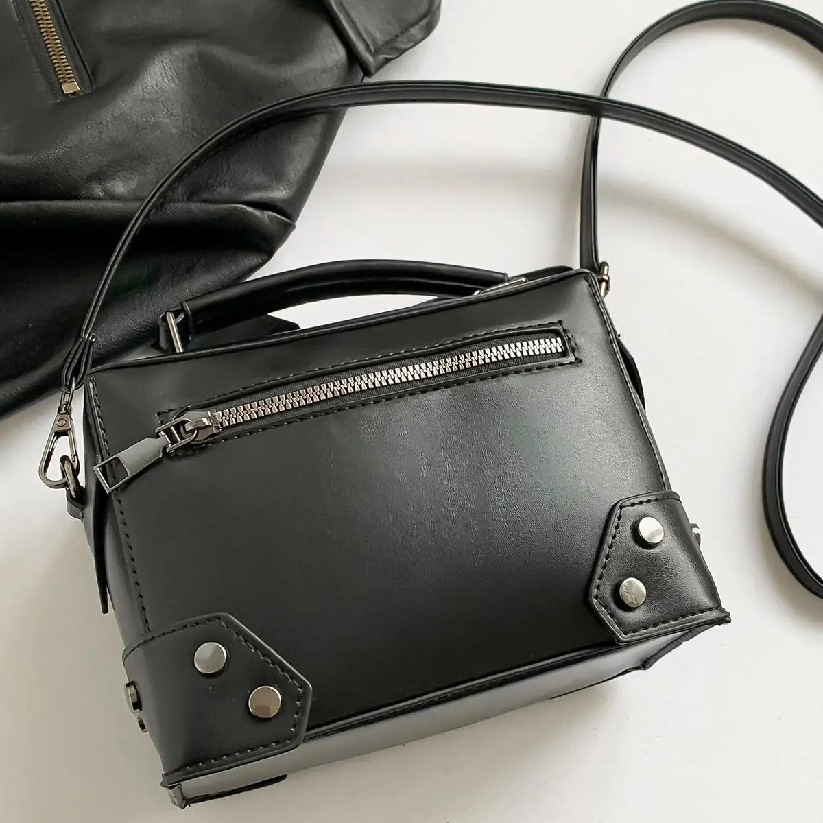 Edgy Skull Stud Messenger Bag